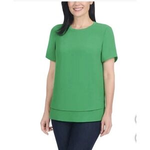 Hilary Radley Womens Green Short-Sleeve‎ Layered Shirt Slowly Fairy Size M